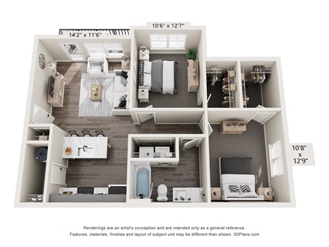 Floor plan for 2 beds, 1 bath, 900 sqft